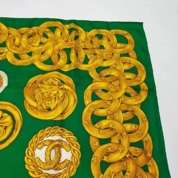 Chanel Scarf Greens And Gold Silk 100% 201-082825 - Picture 4 of 9